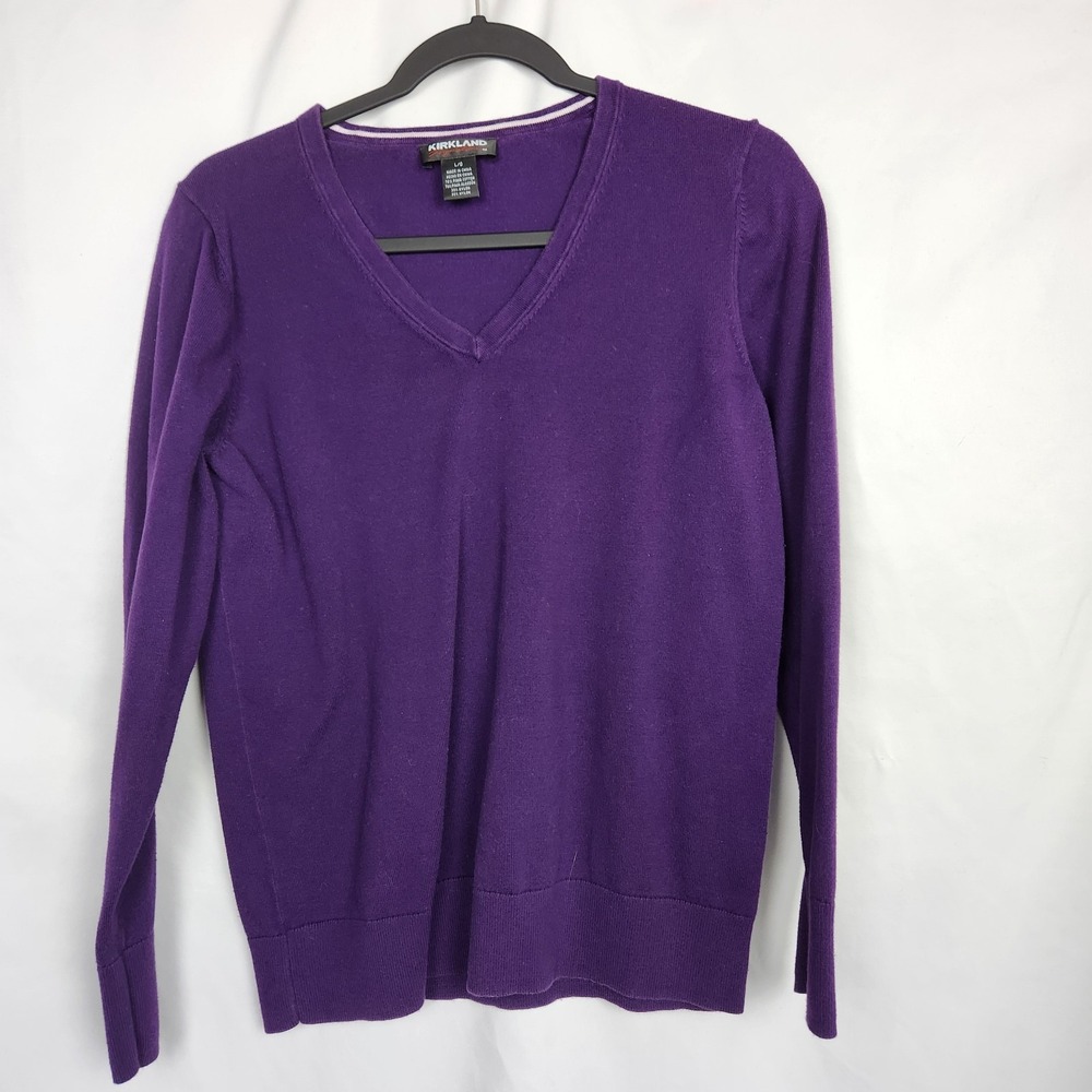 Kirkland Womens V-Neck Long‎ Sleeve Knit Sweater Size Large Purple Casual
